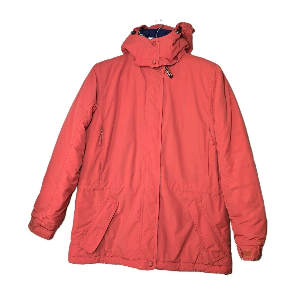 L.L.Bean Womens Medium Coral Red Insulated Parka Hooded Jacket Outdoor Outfitter